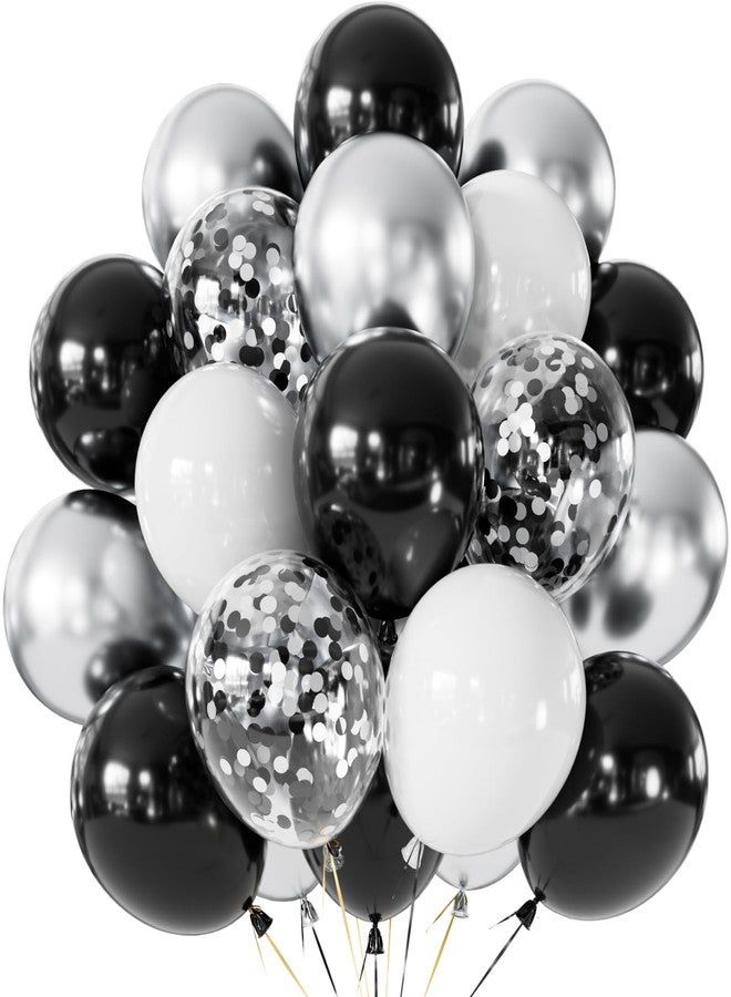 Haolongfa Black and Silver Balloons, 60 Pcs 12 In Metallic Silver, Black, White & Confetti Balloons for New Year’s Eve, Countdown Party, Christmas, Wedding, Birthday, Graduation, Anniversary Decorations - Image 1